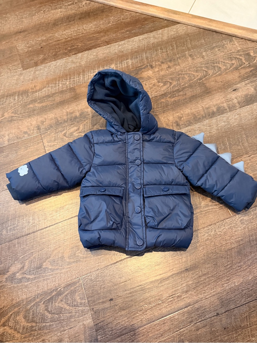 MORI Baby Dinosaur Puffer Jacket Navy Blue Hooded Coat 6-12 Months Waterproof